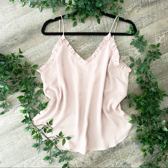 The House Of Gentry Tops - Blush Ruffled Satin Cami